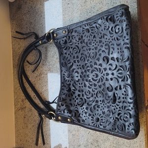 EUC Isabella Fiore black laser cut leather bag
